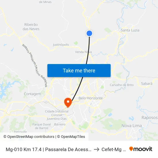 Mg-010 Km 17.4 | Passarela De Acesso Ao Gávea 2 Antes Do Posto Ale to Cefet-Mg - Campus II map