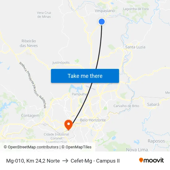 Mg-010, Km 24,2 Norte to Cefet-Mg - Campus II map