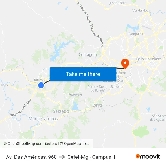 Av. Das Américas, 968 to Cefet-Mg - Campus II map
