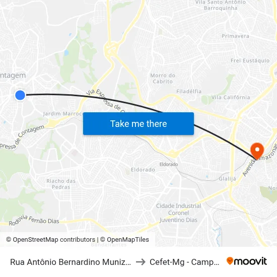 Rua Antônio Bernardino Muniz, 128 to Cefet-Mg - Campus II map