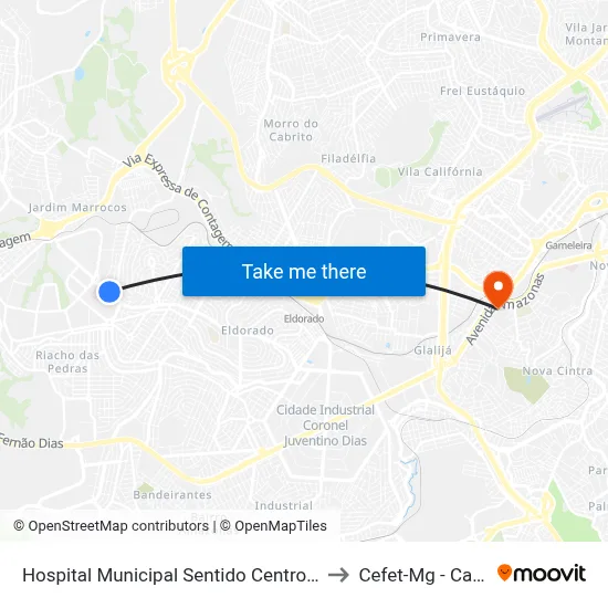 Hospital Municipal Sentido Centro De Contagem to Cefet-Mg - Campus II map