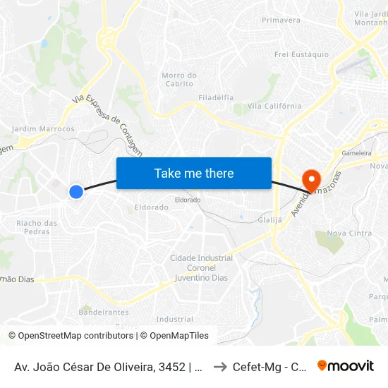 Av. João César De Oliveira, 3452 | Hotel Amsterdam to Cefet-Mg - Campus II map