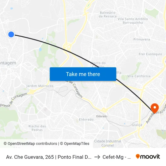 Av. Che Guevara, 265 | Ponto Final Das Linhas 1730 E 1740 to Cefet-Mg - Campus II map