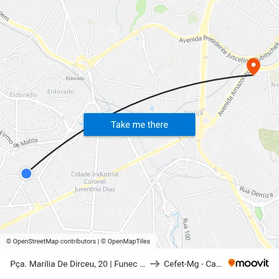 Pça. Marília De Dirceu, 20 | Funec Inconfidentes to Cefet-Mg - Campus II map
