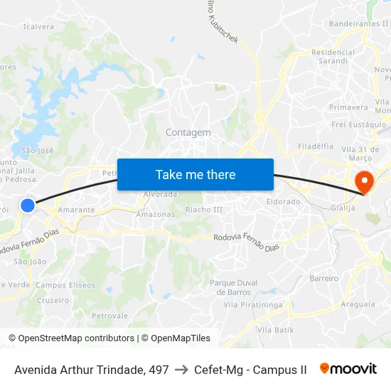 Avenida Arthur Trindade, 497 to Cefet-Mg - Campus II map