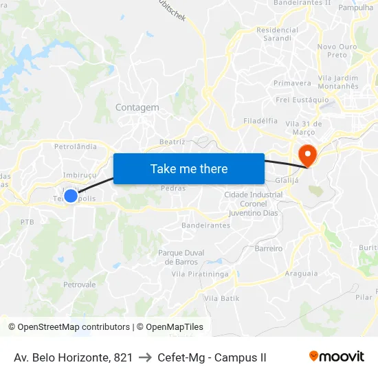 Av. Belo Horizonte, 821 to Cefet-Mg - Campus II map