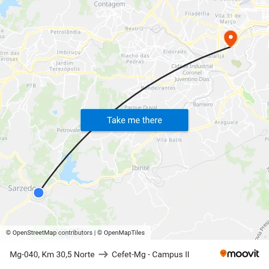 Mg-040, Km 30,5 Norte to Cefet-Mg - Campus II map