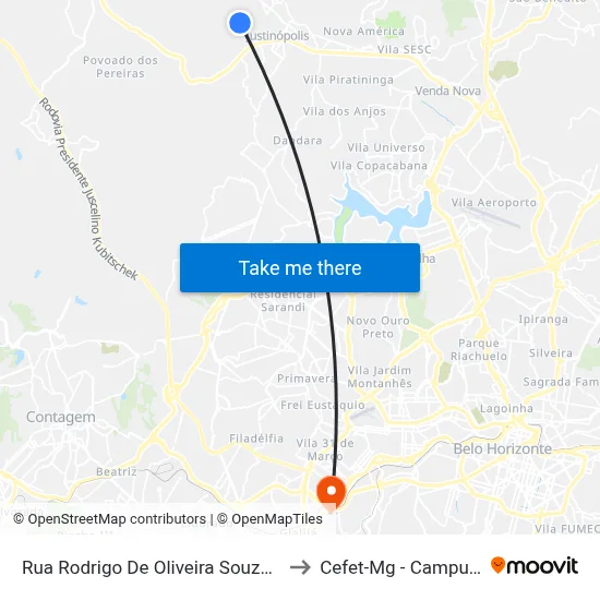 Rua Rodrigo De Oliveira Souza, 26 to Cefet-Mg - Campus II map