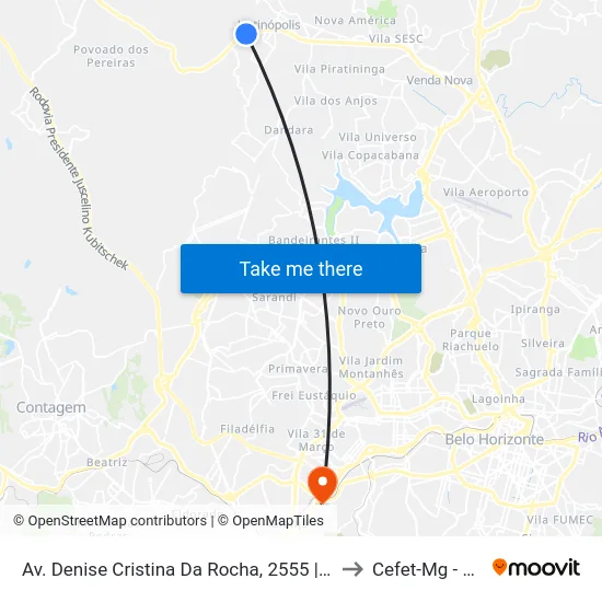 Av. Denise Cristina Da Rocha, 2555 | Linhas Metropolitanas to Cefet-Mg - Campus II map