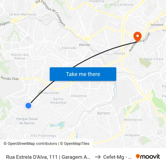 Rua Estrela D'Alva, 111 | Garagem Autotrans Duval De Barros to Cefet-Mg - Campus II map