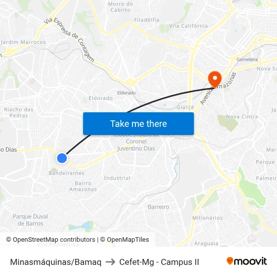 Minasmáquinas/Bamaq to Cefet-Mg - Campus II map