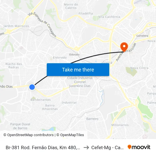 Br-381 Rod. Fernão Dias, Km 480,4 Norte, 3255 to Cefet-Mg - Campus II map