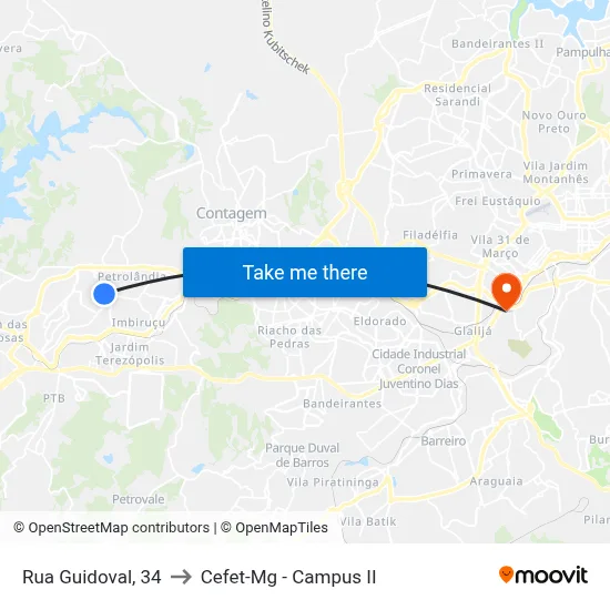Rua Guidoval, 34 to Cefet-Mg - Campus II map