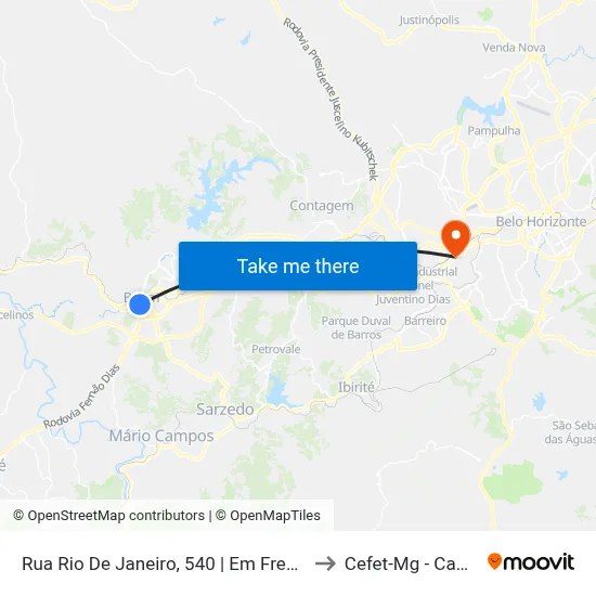 Rua Rio De Janeiro, 540 | Em Frente A Araújo to Cefet-Mg - Campus II map