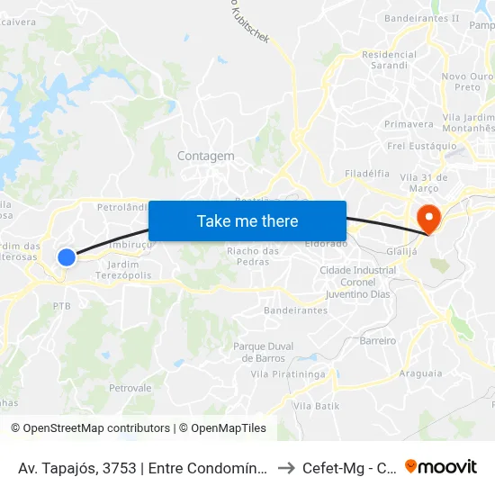 Av. Tapajós, 3753 | Entre Condomínio Caiapós E Carajás to Cefet-Mg - Campus II map