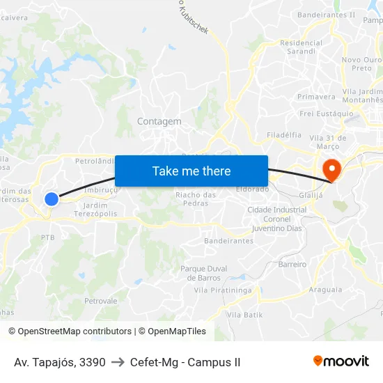 Av. Tapajós, 3390 to Cefet-Mg - Campus II map
