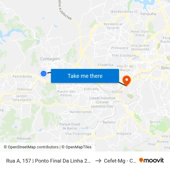 Rua A, 157 | Ponto Final Da Linha 2730 No Fonte Grande to Cefet-Mg - Campus II map