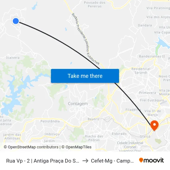 Rua Vp - 2 | Antiga Praça Do Skate to Cefet-Mg - Campus II map