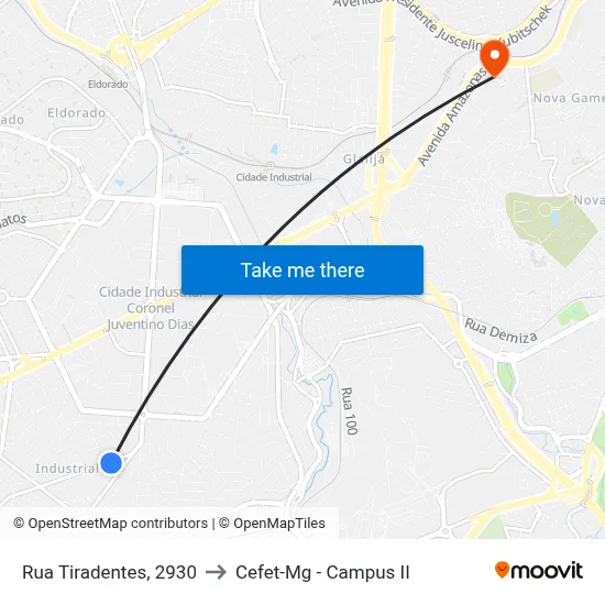 Rua Tiradentes, 2930 to Cefet-Mg - Campus II map