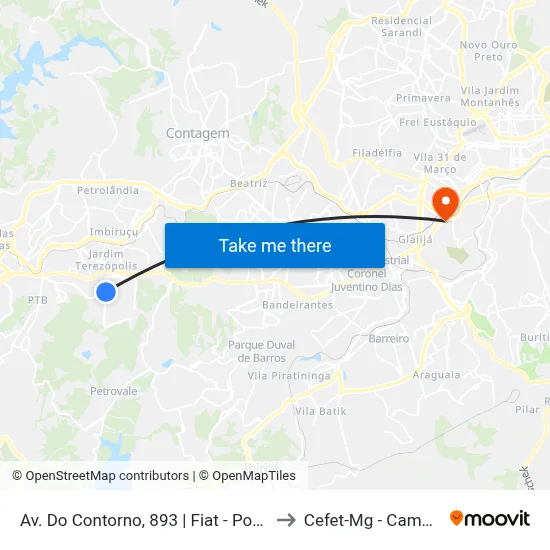 Av. Do Contorno, 893 | Fiat - Portaria 5 to Cefet-Mg - Campus II map