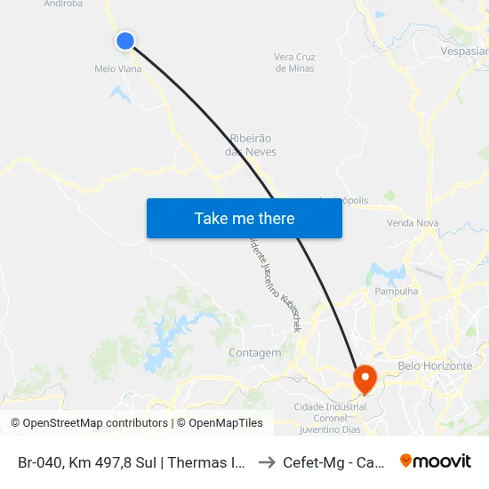 Br-040, Km 497,8 Sul | Thermas Internacional to Cefet-Mg - Campus II map