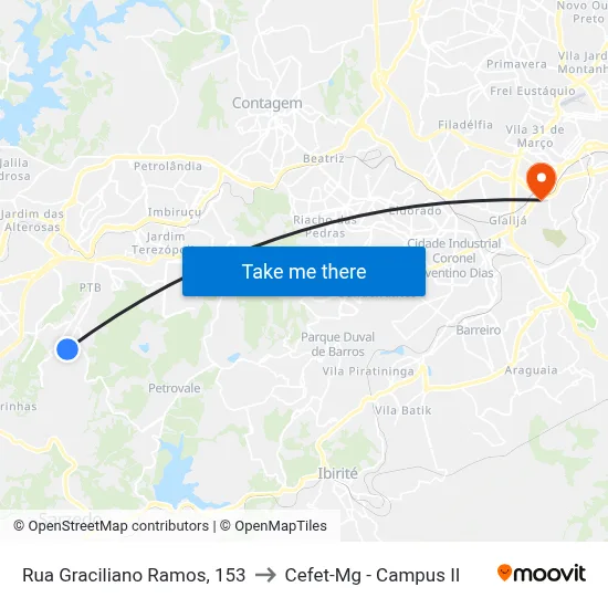 Rua Graciliano Ramos, 153 to Cefet-Mg - Campus II map