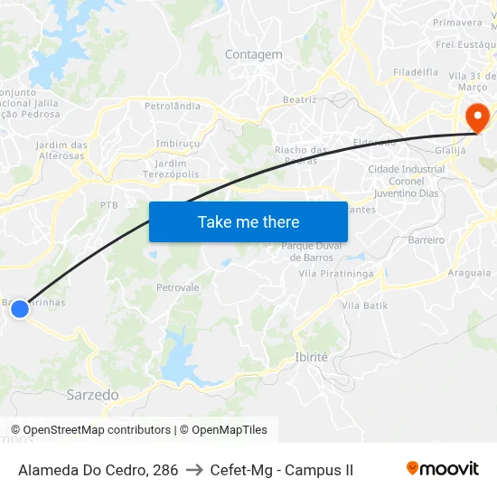 Alameda Do Cedro, 286 to Cefet-Mg - Campus II map