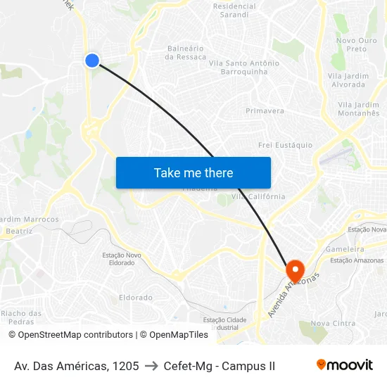 Av. Das Américas, 1205 to Cefet-Mg - Campus II map