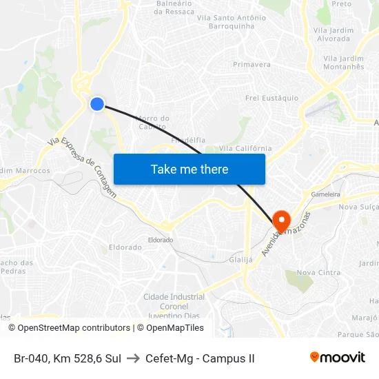Br-040, Km 528,6 Sul to Cefet-Mg - Campus II map