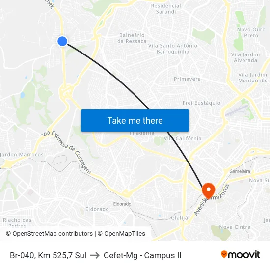 Br-040, Km 525,7 Sul to Cefet-Mg - Campus II map
