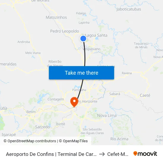 Aeroporto De Confins | Terminal De Cargas - Sentido Belo Horizonte/Lagoa Santa to Cefet-Mg - Campus II map