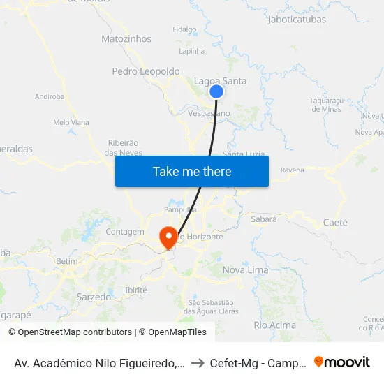 Av. Acadêmico Nilo Figueiredo, 2477 to Cefet-Mg - Campus II map