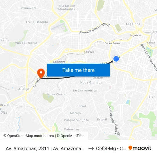 Av. Amazonas, 2311 | Av. Amazonas Com Juiz De Fora 3 to Cefet-Mg - Campus II map