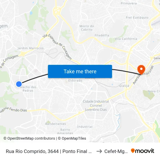 Rua Rio Comprido, 3644 | Ponto Final Das Linhas 7900 E 7905 No Santa Cruz to Cefet-Mg - Campus II map