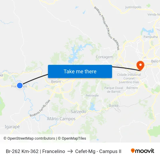 Br-262 Km-362 | Francelino to Cefet-Mg - Campus II map