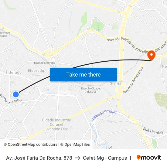Av. José Faria Da Rocha, 878 to Cefet-Mg - Campus II map