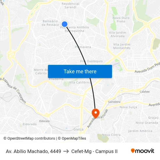 Av. Abílio Machado, 4449 to Cefet-Mg - Campus II map