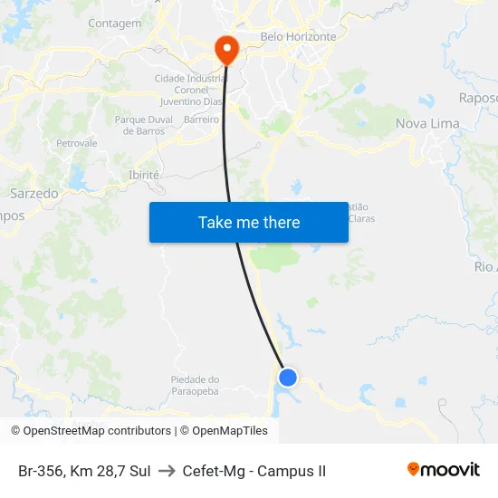 Br-356, Km 28,7 Sul to Cefet-Mg - Campus II map