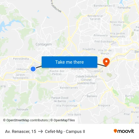 Av. Renascer, 15 to Cefet-Mg - Campus II map