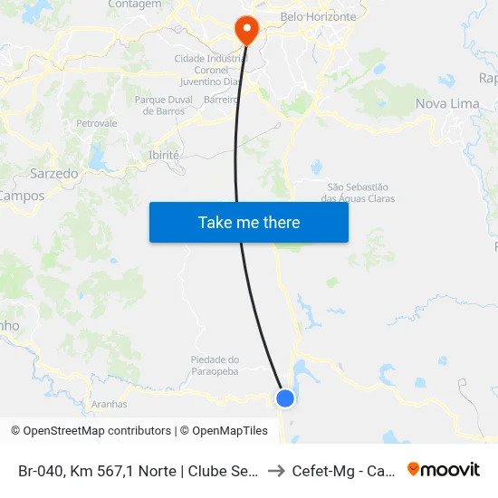 Br-040, Km 567,1 Norte | Clube Serra Da Moeda to Cefet-Mg - Campus II map