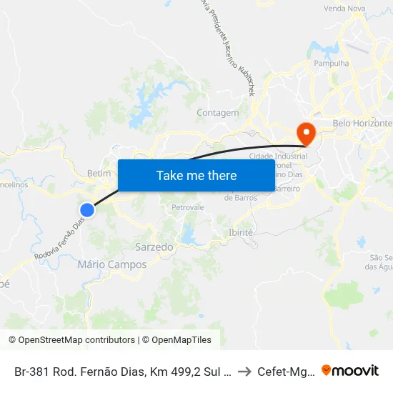 Br-381 Rod. Fernão Dias, Km 499,2 Sul | Polícia Rodoviária Federal (Sentido Sp) to Cefet-Mg - Campus II map