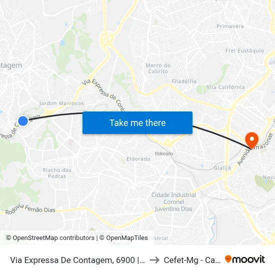 Via Expressa De Contagem, 6900 | Posto Pica-Pau to Cefet-Mg - Campus II map