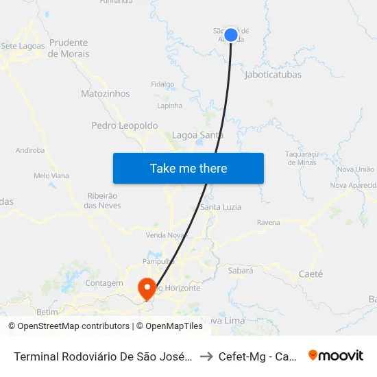 Terminal Rodoviário De São José De Almeida to Cefet-Mg - Campus II map