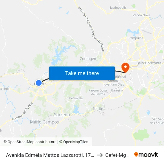 Avenida Edméia Mattos Lazzarotti, 1700 | Restaurante Fazenda Viganó to Cefet-Mg - Campus II map