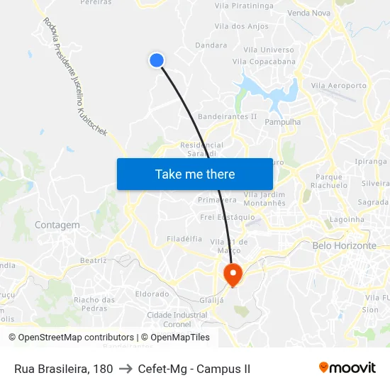 Rua Brasileira, 180 to Cefet-Mg - Campus II map