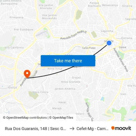 Rua Dos Guaranis, 148 | Sesc Guaranis 3 to Cefet-Mg - Campus II map