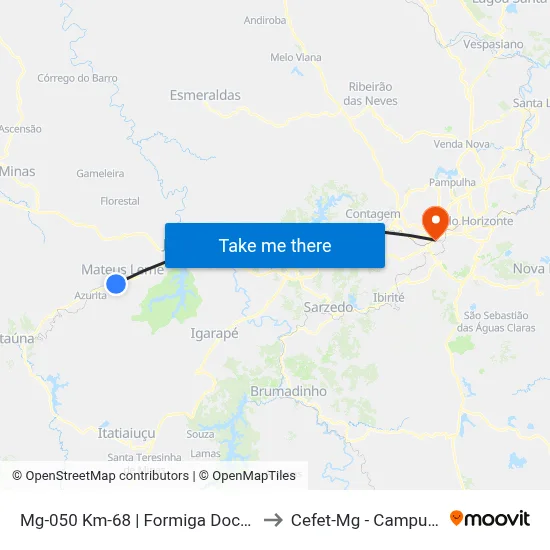 Mg-050 Km-68 | Formiga Doceira to Cefet-Mg - Campus II map