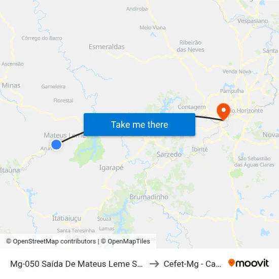 Mg-050 Saída De Mateus Leme Sentido Azurita to Cefet-Mg - Campus II map