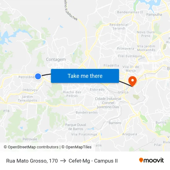 Rua Mato Grosso, 170 to Cefet-Mg - Campus II map