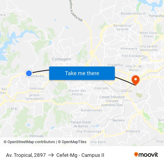 Av. Tropical, 2897 to Cefet-Mg - Campus II map